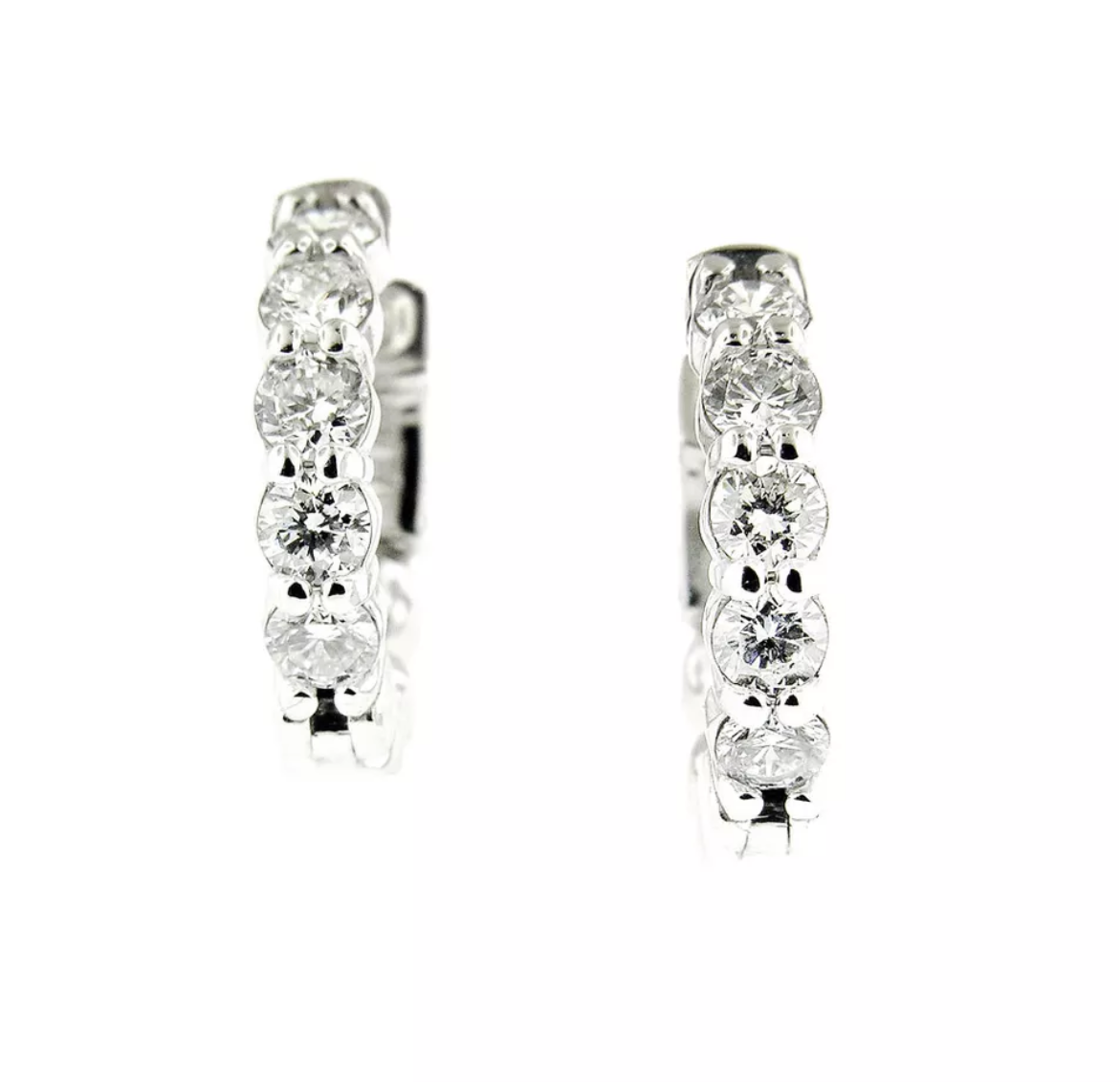 $4200  1.65 Ct  Diamond Hoop Haggie  Earrings 14 Kt White Gold