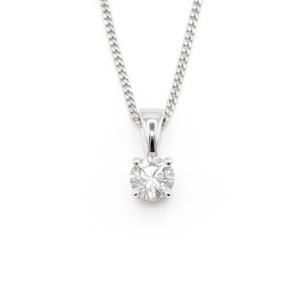 0.35Ct Natural Diamond Adjustable Solitaire Necklace 14Kt White Gold