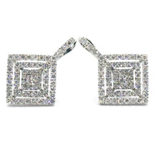 $5900 1.20 Ct Princess and Round Diamonds Drop Earrings 18Kt White Gold F-VS2
