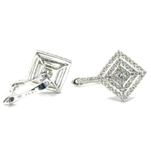 $5900 1.20 Ct Princess and Round Diamonds Drop Earrings 18Kt White Gold F-VS2