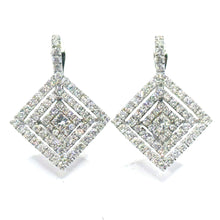 $5900 1.20 Ct Princess and Round Diamonds Drop Earrings 18Kt White Gold F-VS2