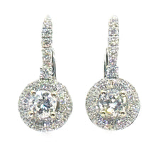 $4900 0.90Ct White Gold Diamond Halo Fashion Women's Hanging Earrings 18Kt