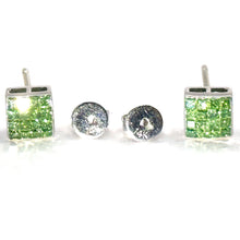 $3900 0.75Ct White Gold Invisible Set Princess Cut Green Diamond Earrings 14Kt