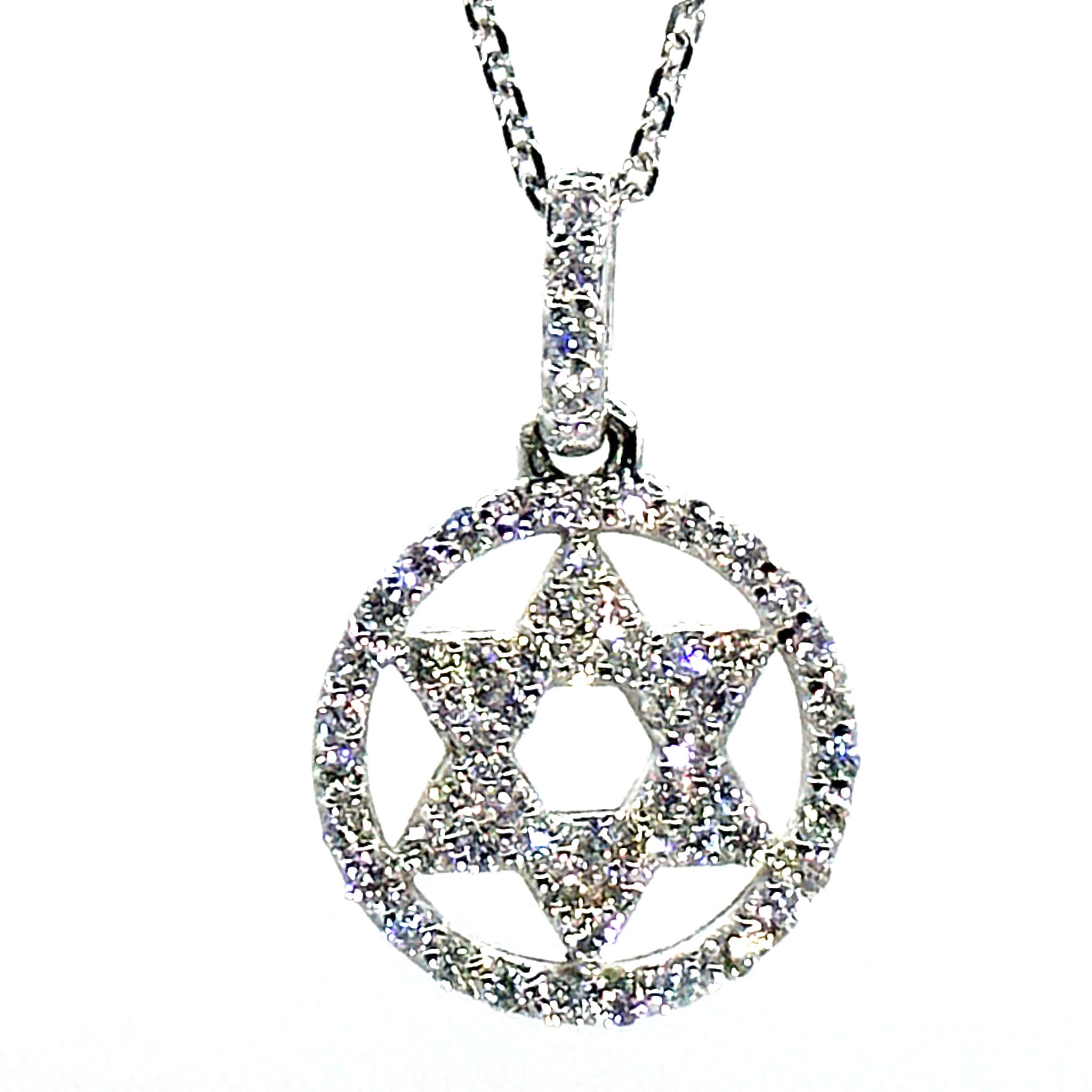 $3900 0.70Ct White Gold Diamond Jewish Star Of David Pendant Necklace 14Kt - Esmeralda Jewels 