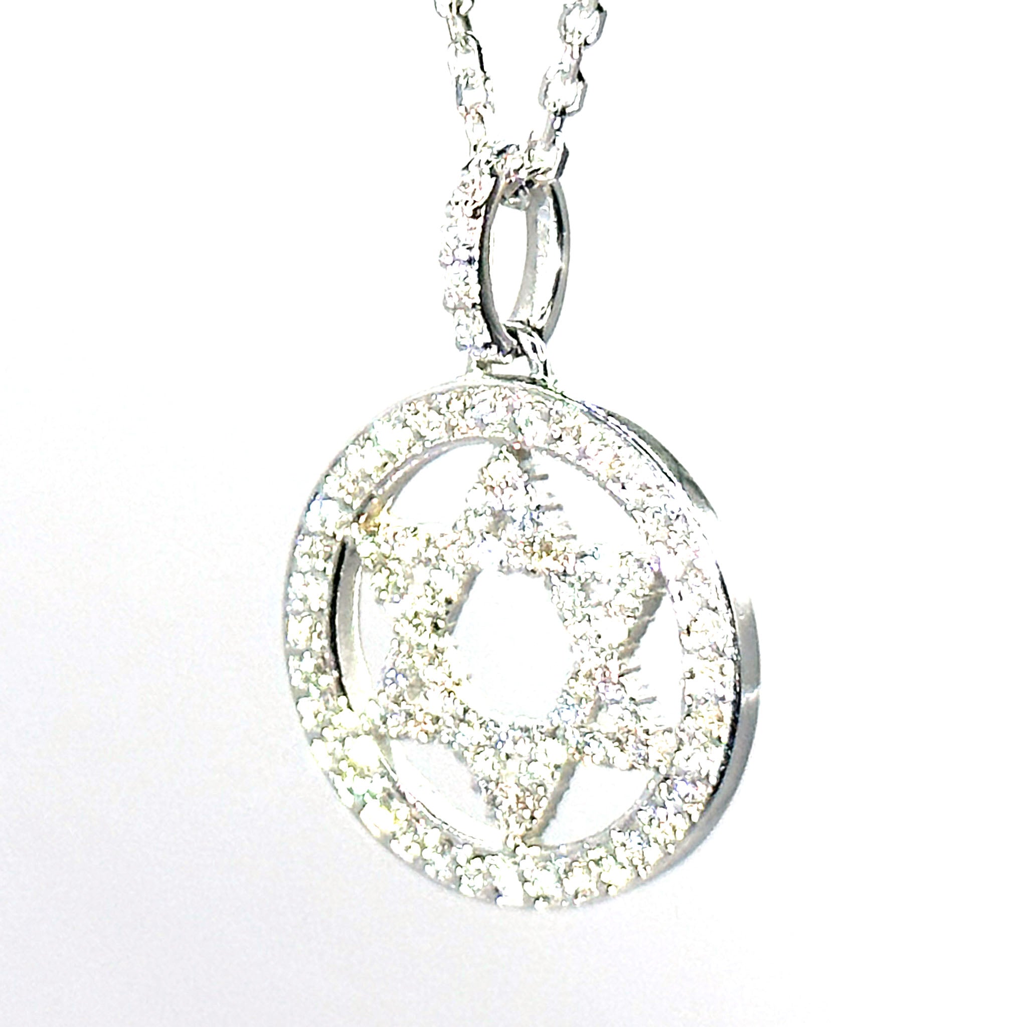 $4900 1.00Ct Diamond Star of David 14Kt White Gold Pendant Necklace - Esmeralda Jewels 