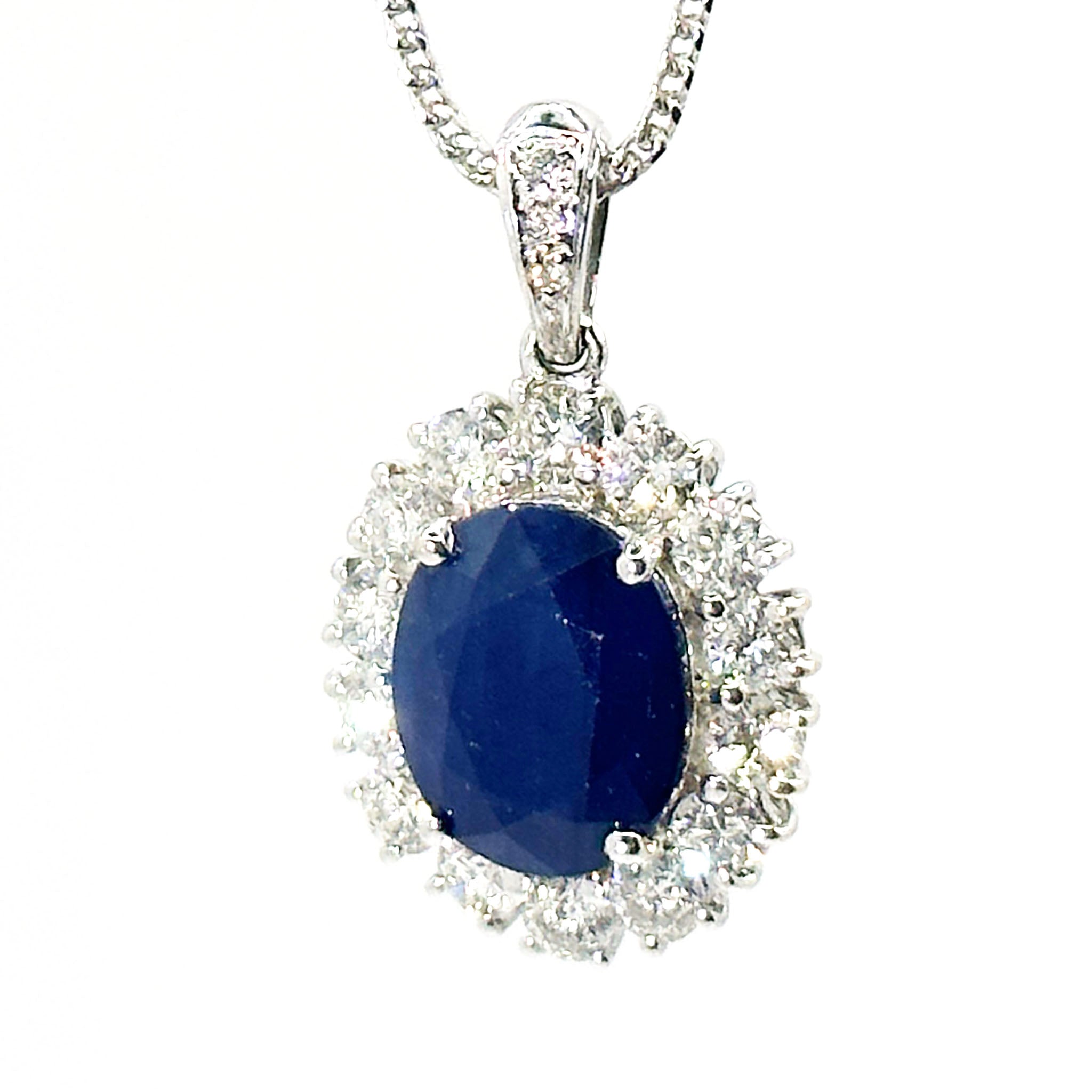 $12800 7.17Ct White Gold Diamond Sapphire and Diamond Pendant Necklace 14Kt - Esmeralda Jewels 