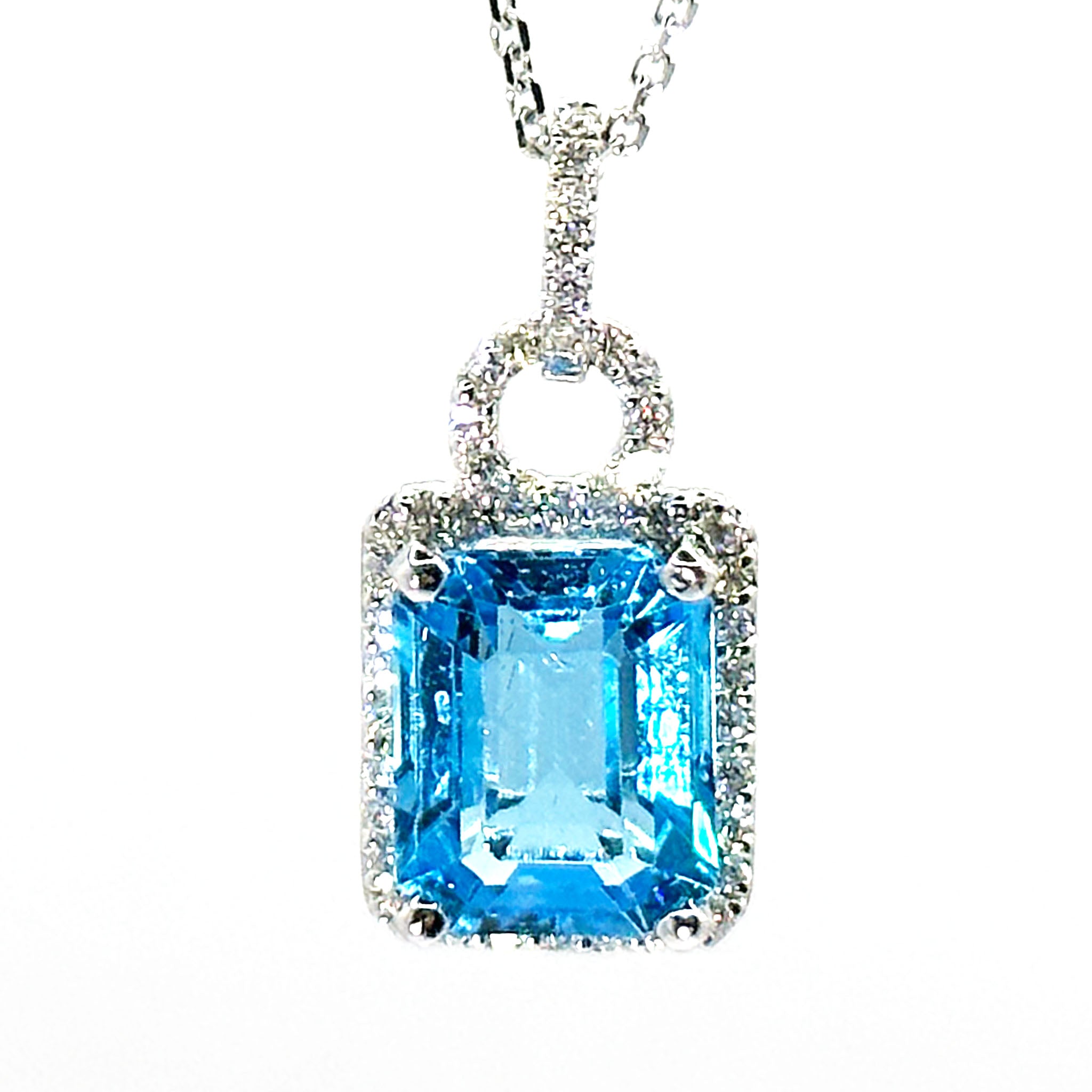$2900 4.70Ct White Gold Women's Blue Topaz and Diamond Pendant Necklace 14Kt - Esmeralda Jewels 