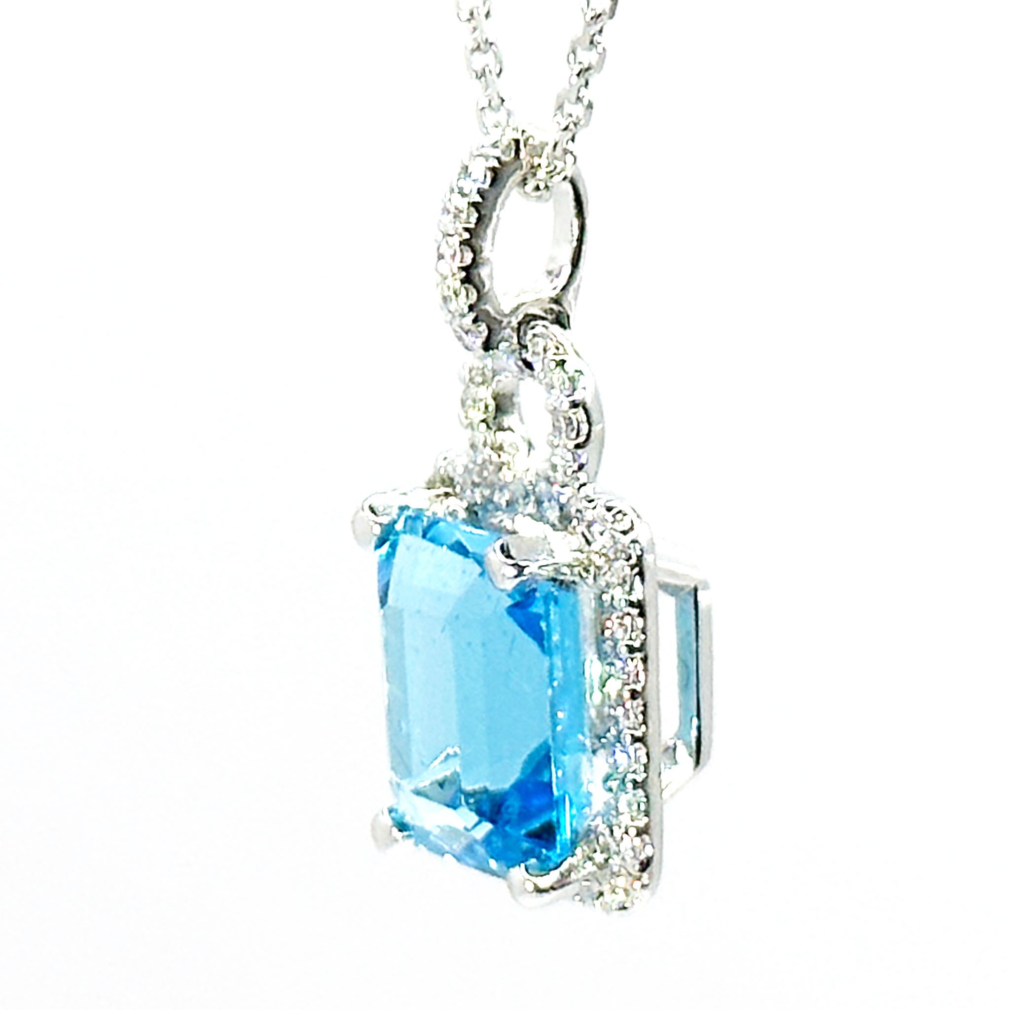 $2900 4.70Ct White Gold Women's Blue Topaz and Diamond Pendant Necklace 14Kt - Esmeralda Jewels 
