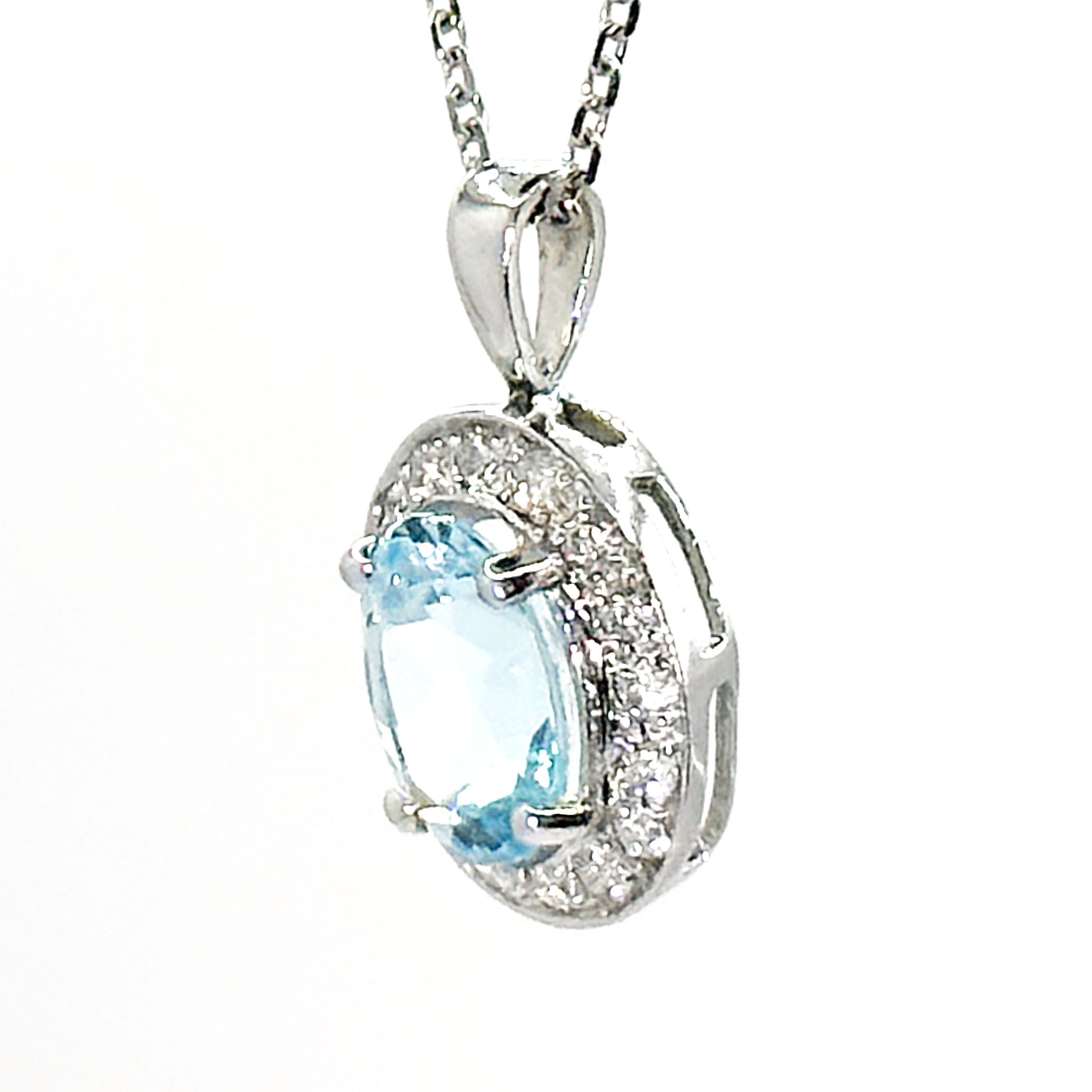 $4900 3.45Ct White Gold Oval Aquamarine and Diamond Necklace 14Kt - Esmeralda Jewels 