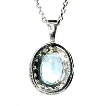 $4900 3.45Ct White Gold Oval Aquamarine and Diamond Necklace 14Kt - Esmeralda Jewels 