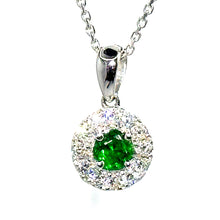 $3800 0.75Ct White Gold Diamond Emerald and Diamond Halo Pendant Necklace 14Kt - Esmeralda Jewels 