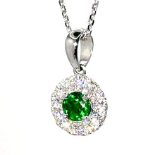 $3800 0.75Ct White Gold Diamond Emerald and Diamond Halo Pendant Necklace 14Kt - Esmeralda Jewels 