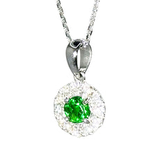 $3800 0.75Ct White Gold Diamond Emerald and Diamond Halo Pendant Necklace 14Kt - Esmeralda Jewels 