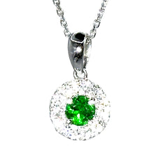 $3800 0.75Ct White Gold Diamond Emerald and Diamond Halo Pendant Necklace 14Kt - Esmeralda Jewels 