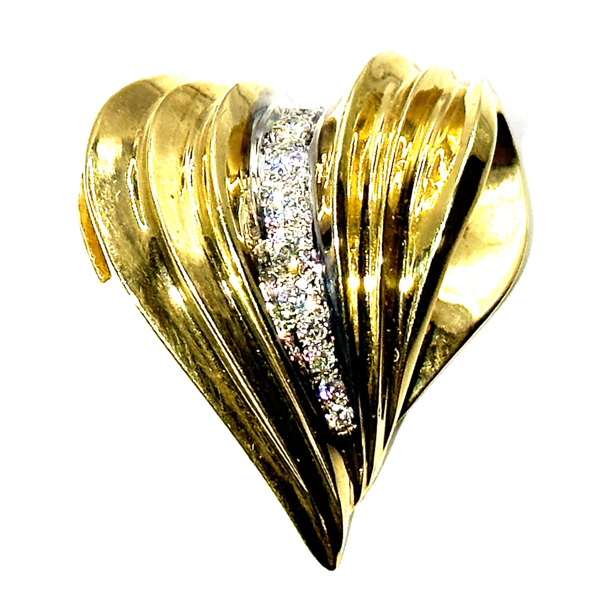 $3500 0.50Ct Yellow Gold Diamond Slide Drop Heart Pendant 14Kt