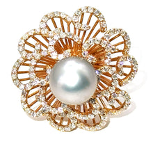 $12700 2.50Ct Rose Gold Diamond and Tahitian Gray Pearl Cocktail Ring 18Kt