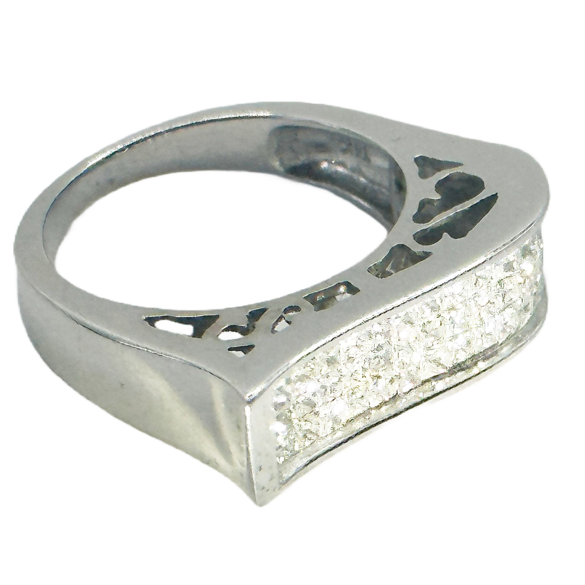 $5500 1.40Kt White Gold Three Row Princess Diamond Ladies Fashion Ring
