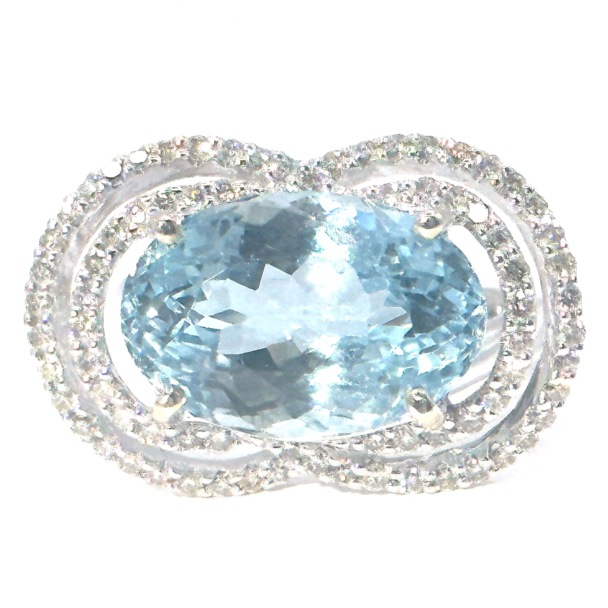 $7800 10.00Ct White Gold Women's Aquamarine and Diamond Fashion Cocktail Ring 14
