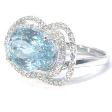 $7800 10.00Ct White Gold Women's Aquamarine and Diamond Fashion Cocktail Ring 14