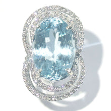 $7800 10.00Ct White Gold Women's Aquamarine and Diamond Fashion Cocktail Ring 14
