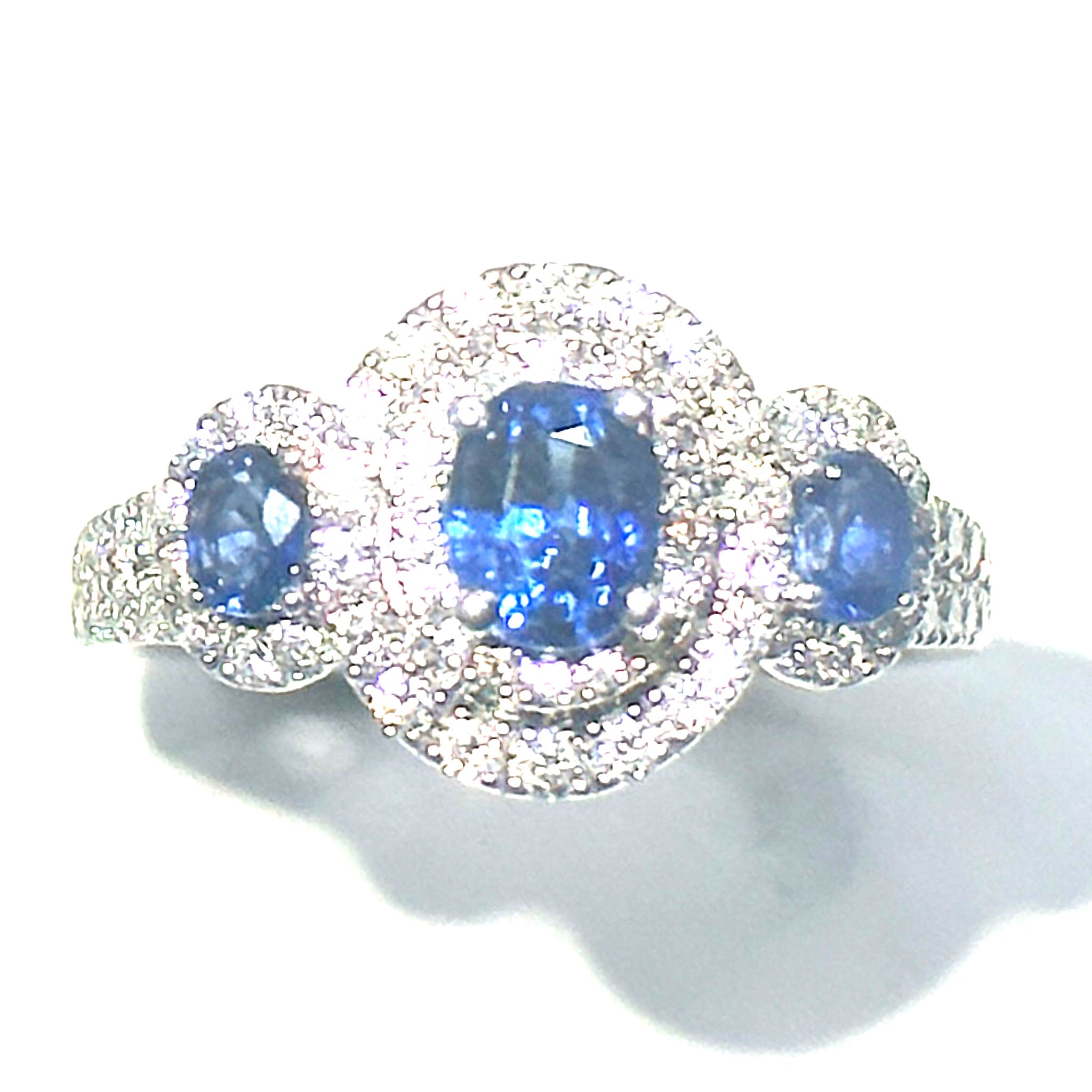 $7900 Three Stone Sapphire and Diamonds Around Cocktail Platinum 950 Ladies Ring
