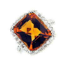 $5900 9.82Ct White Gold Cushion Cut Citrine and Diamond Cocktail Ring 14Kt