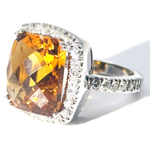 $5900 9.82Ct White Gold Cushion Cut Citrine and Diamond Cocktail Ring 14Kt