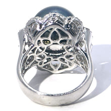 $9500 1.70Ct White Gold Black Pearl and Diamond Cluster Ring 18Kt