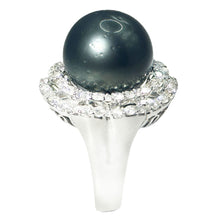 $9500 1.70Ct White Gold Black Pearl and Diamond Cluster Ring 18Kt
