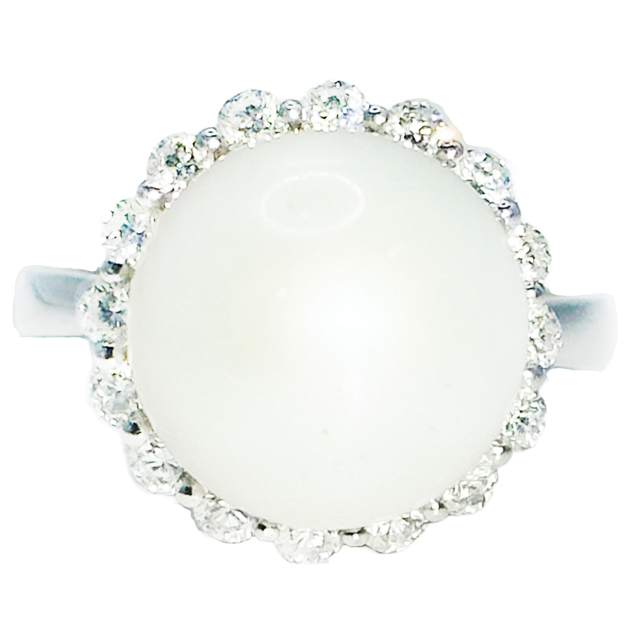 $7900 .75 Ct White Gold South Sea White Pearl and Diamond All Around Ring 18Kt