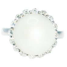 $7900 .75 Ct White Gold South Sea White Pearl and Diamond All Around Ring 18Kt