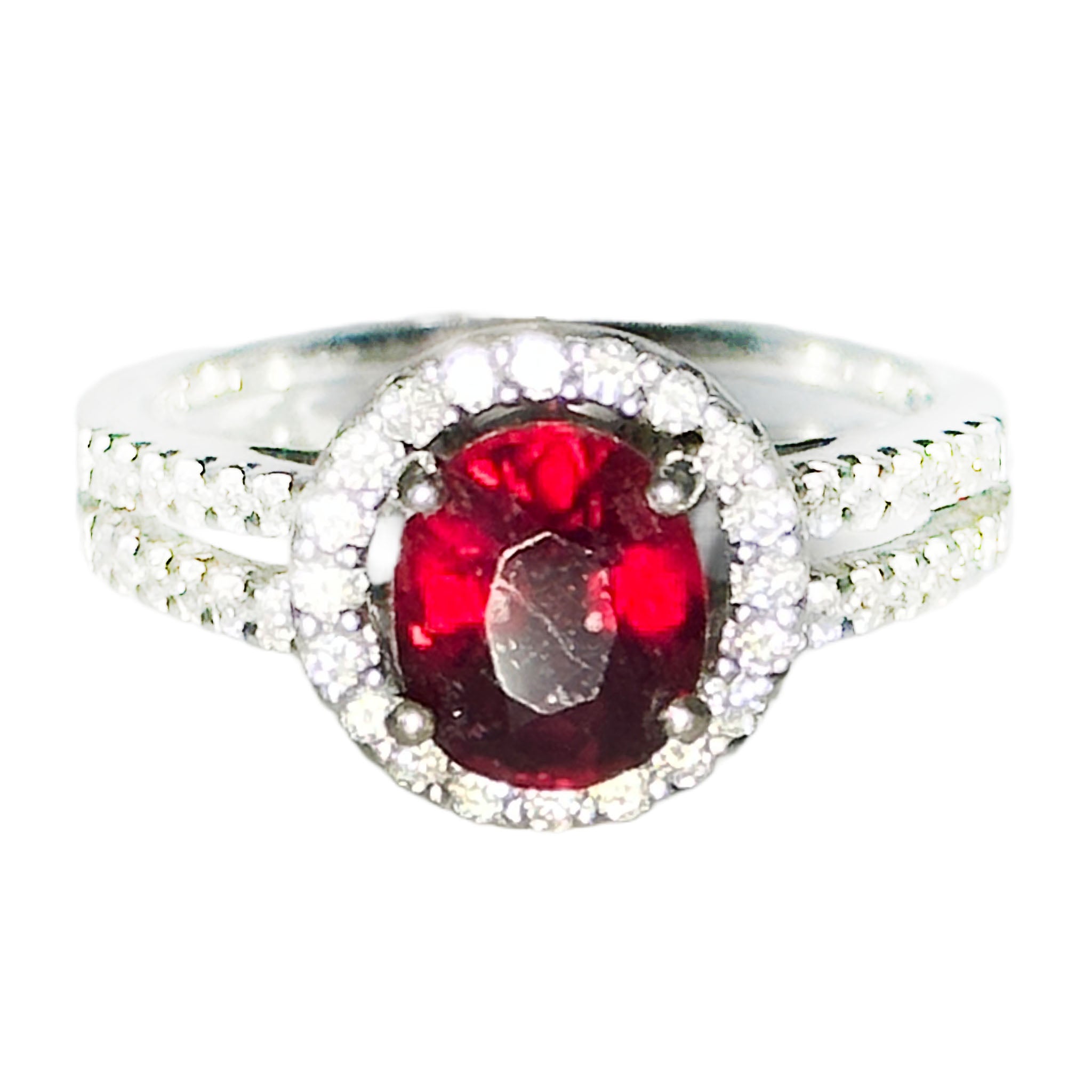 $7500 2.59Ct White Gold Ruby and Diamond Halo Ring 14Kt