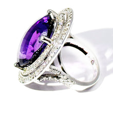 $22500 36.57Ct White Gold Oval Amethyst and Diamond Fashion Cocktail Ring 14Kt