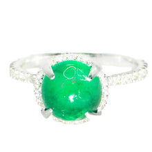 $5800 3.30Ct White Gold Emerald Cabochon and Diamond Antique Design Ring 18Kt
