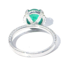 $5800 3.30Ct White Gold Emerald Cabochon and Diamond Antique Design Ring 18Kt