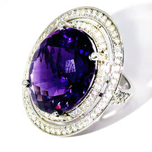 $22500 36.57Ct White Gold Oval Amethyst and Diamond Fashion Cocktail Ring 14Kt