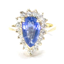 $5900 3.43Ct Yellow Gold Pear Shape Tanzanite and Diamond Ring 14Kt
