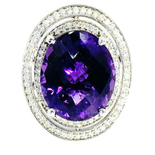$22500 36.57Ct White Gold Oval Amethyst and Diamond Fashion Cocktail Ring 14Kt