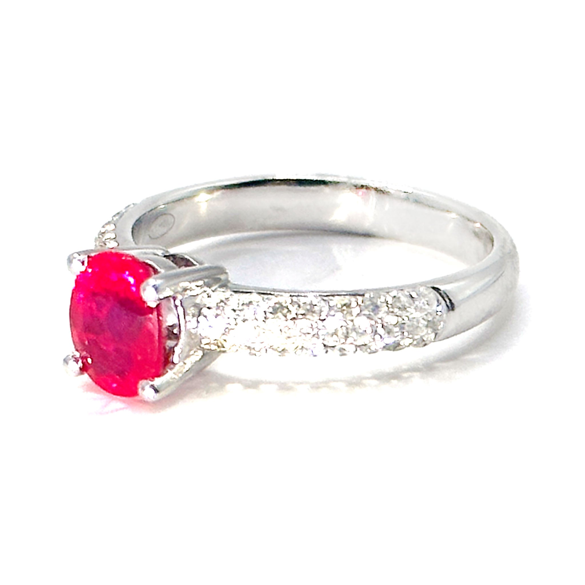 $8600 1.77Ct Oval Ruby and Pave Diamond Cocktail Ladies Ring 18Kt White Gold