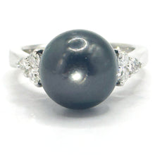 $4800 0.50Ct White Gold Diamond and 12mm Black Sea Pearl Ring 14Kt