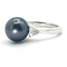 $4800 0.50Ct White Gold Diamond and 12mm Black Sea Pearl Ring 14Kt