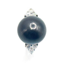 $4800 0.50Ct White Gold Diamond and 12mm Black Sea Pearl Ring 14Kt