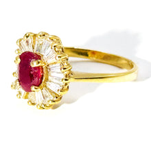 $5900 1.99Ct Yellow Gold Baguette Diamond and Ruby Cocktail Ring 14Kt