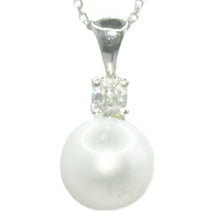 $2900 0.25Ct White Gold 10mm White Akoya Pearl and Diamond Necklace 14Kt