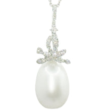 $4900 0.50Ct White Gold 12mm White Fresh Water Pearl and Diamond Necklace 18Kt