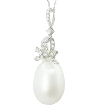 $4900 0.50Ct White Gold 12mm White Fresh Water Pearl and Diamond Necklace 18Kt
