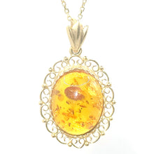 $2900 8.50Ct Amber Filigree Cabochon Necklace 14Kt Yellow Gold