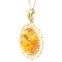 $2900 8.50Ct Amber Filigree Cabochon Necklace 14Kt Yellow Gold