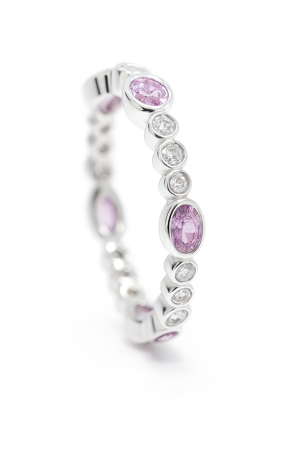 1.38Ct Natural Pink Sapphire and Diamond Eternity Ring 18Kt White Gold