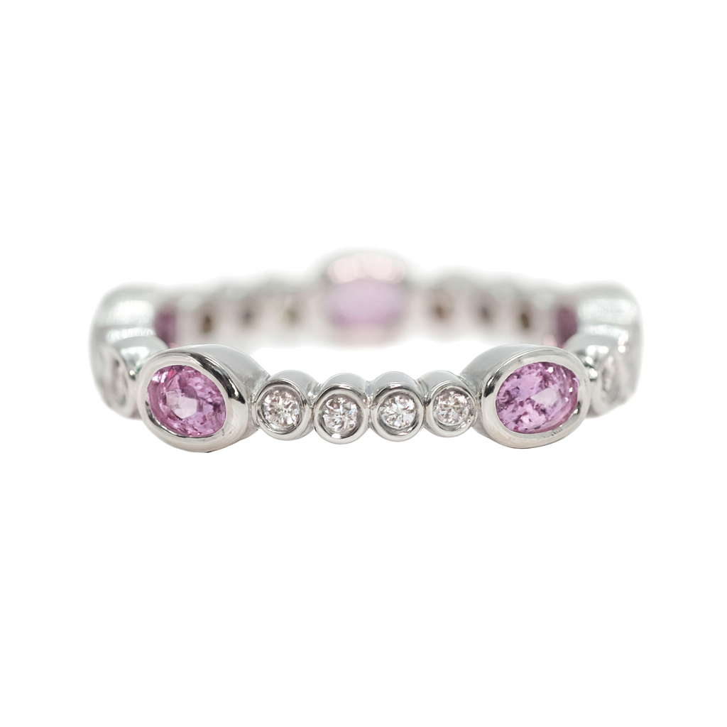 1.38Ct Natural Pink Sapphire and Diamond Eternity Ring 18Kt White Gold
